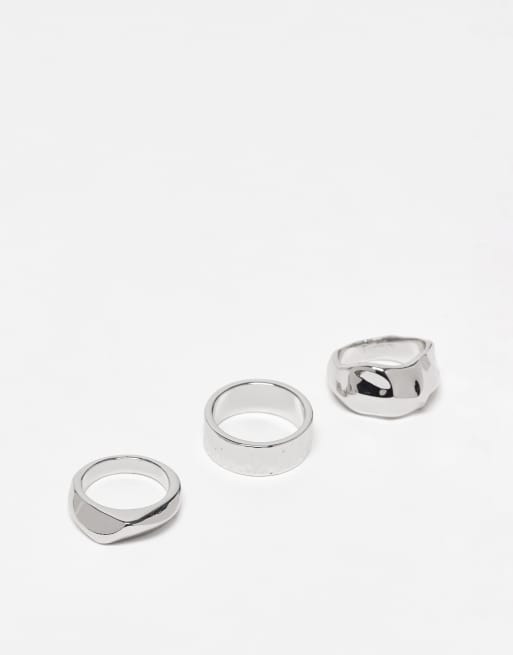 Reclaimed Vintage – 3er-Pack Unisex-Ringe in geschmolzener Silberoptik