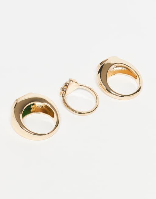 Reclaimed Vintage – 3er-Pack Unisex-Ringe in Gold-Optik mit grünem Kunststein, 3 von 3