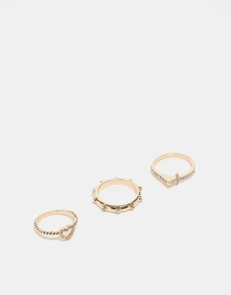 Reclaimed Vintage – 3er-Pack zierliche Ringe in Goldoptik mit Kreuz- und Herzdesign - view 1