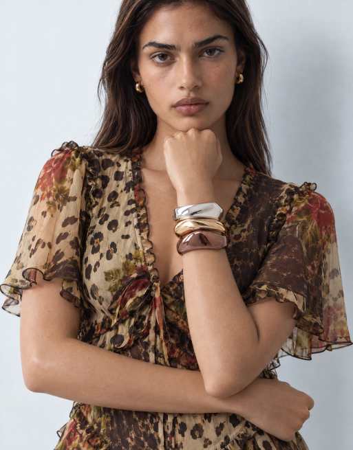 Reclaimed Vintage 3pk mixed metal bangles in silver and brown, 2 of 4