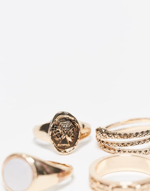 Reclaimed Vintage – 4er-Pack Unisex-Ringe in Gold mit Kunststein-Detail, 2 von 3