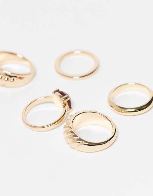 Reclaimed Vintage 5 layering dainty ring pack with faux stones in gold, 3 of 3