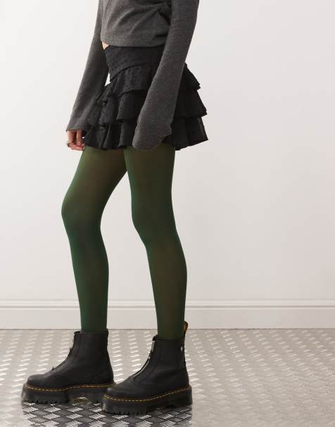 Reclaimed Vintage 70 denier dark green tights - view 1