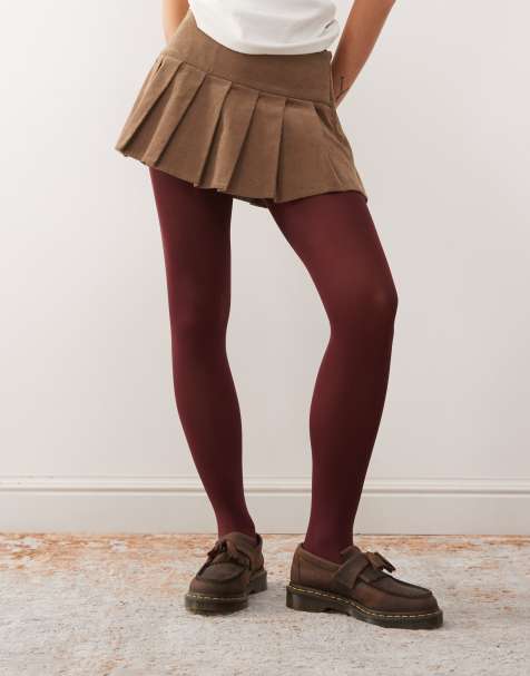 Reclaimed Vintage 80 denier tights in merlot red - view 1