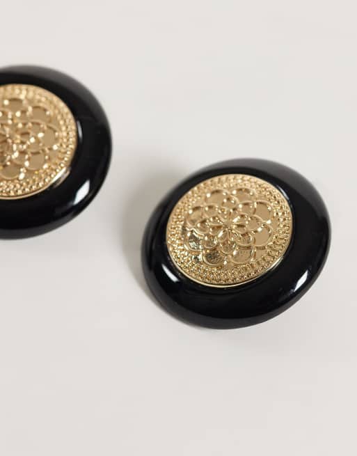 Reclaimed Vintage 80's disk stud earrings with gold centre, 2 of 3