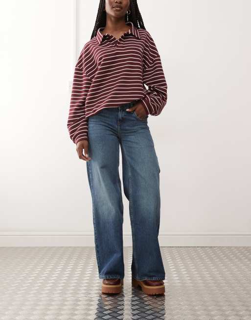 Reclaimed Vintage - 88' - Blå posede jeans med lav talje og vide ben