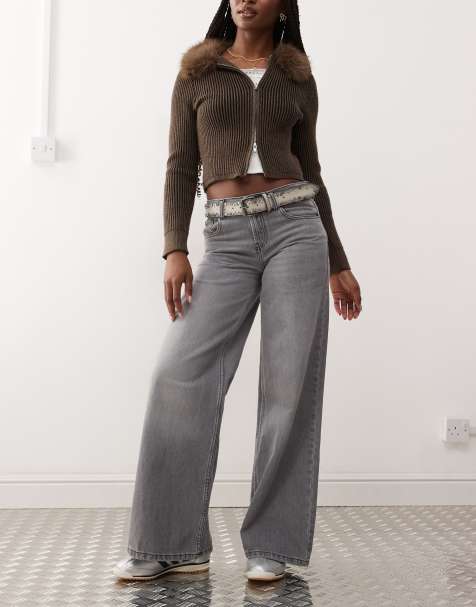 Reclaimed Vintage '88 wide baggy low rise leg jeans in grey wash - view 1