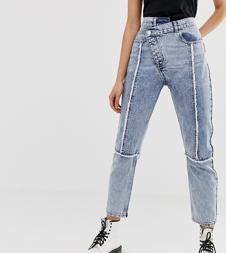 Reclaimed Vintage - 89-jeans med smalle ben og redesignede og slidte sømme-Blå