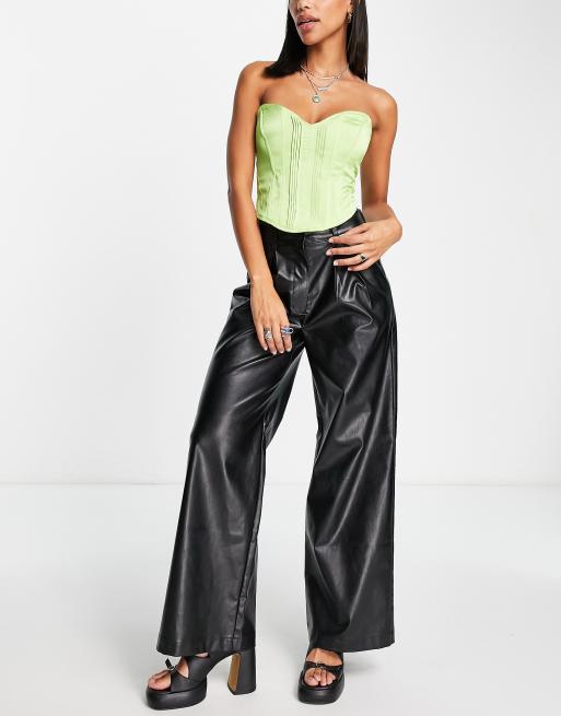 Petite Wide Leg Leather Look Trousers