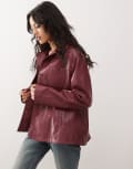 [Reclaimed Vintage] Reclaimed Vintage 90s distressed faux leather blazer coat in burgundy-Purple 10 Burgundy