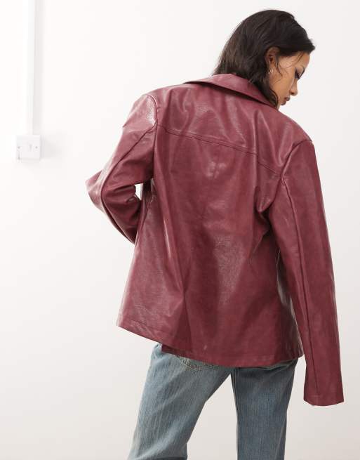Reclaimed Vintage 90s distressed faux leather blazer coat in