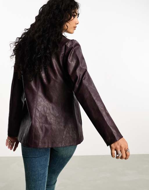 Plum faux leather jacket store