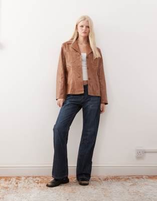 Reclaimed Vintage 90's Distressed Leather Look Blazer In Multi