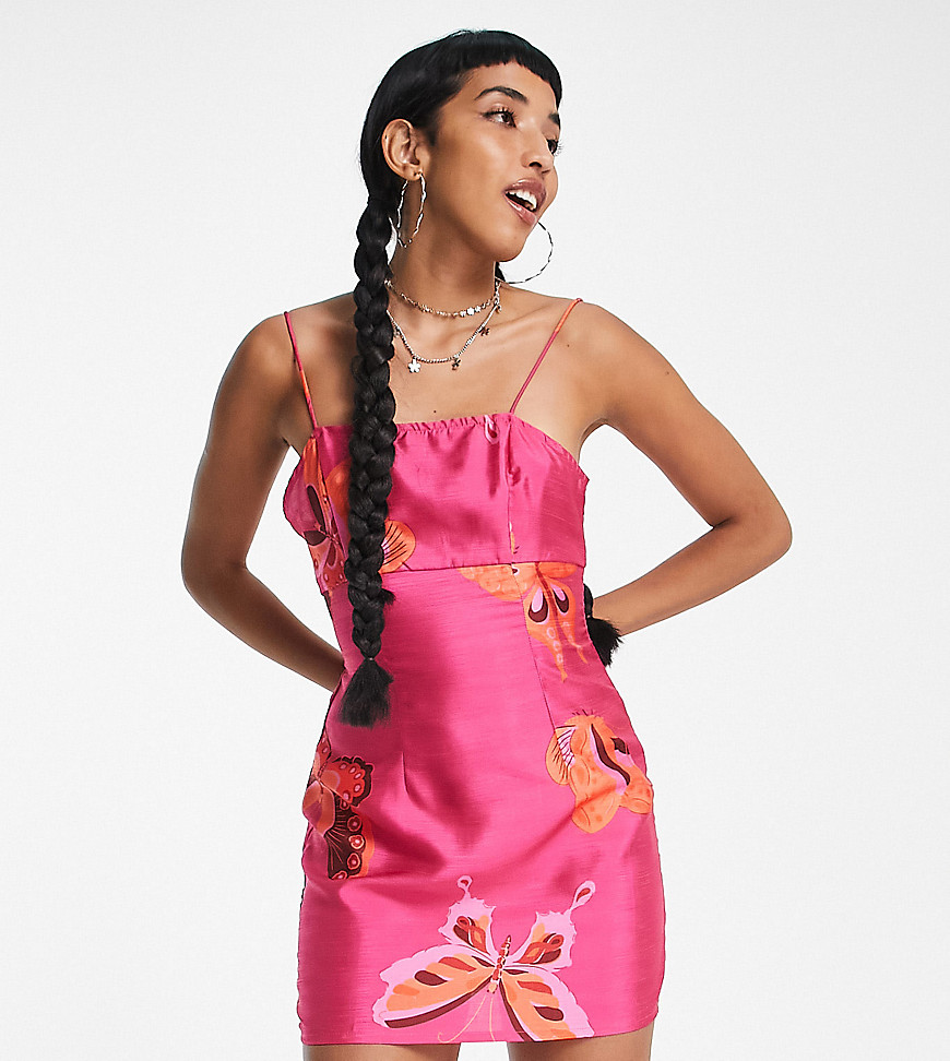 90s festival cami dress in pink butterfly print