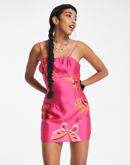 Reclaimed Vintage 90s festival cami dress in pink butterfly print
