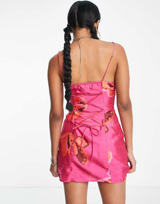 Reclaimed Vintage 90s festival cami dress in pink butterfly print