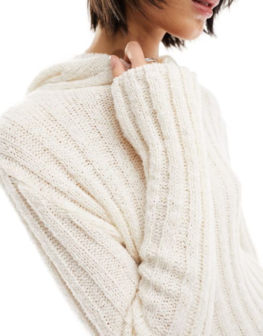 Reclaimed Vintage 90s knit hoodie sweater in cream | ASOS