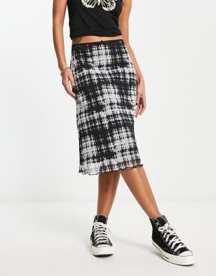 90s midi skirt in mono plaid print-Green