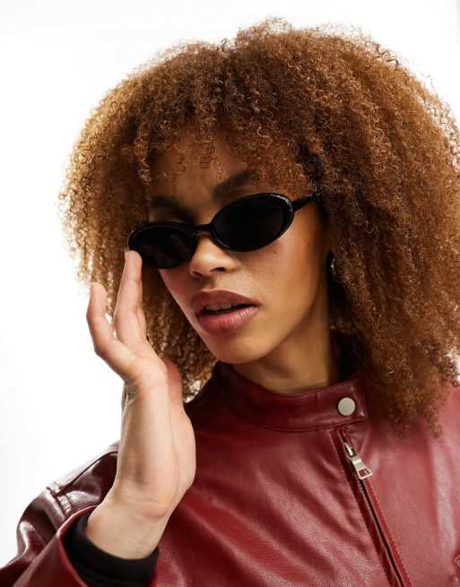 Reclaimed Vintage 90s oval sunglasses in black, 4 of 4