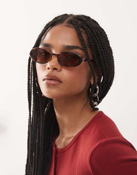 Reclaimed Vintage 90s oval sunglasses in brown - view 1