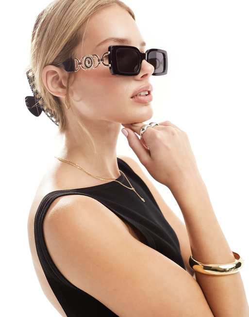 Reclaimed Vintage 90s rectangle sunglasses in black, 4 of 4