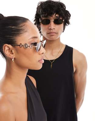 Reclaimed Vintage Reclaimed Vintage 90s rectangle wire sunglasses in tort-Brown