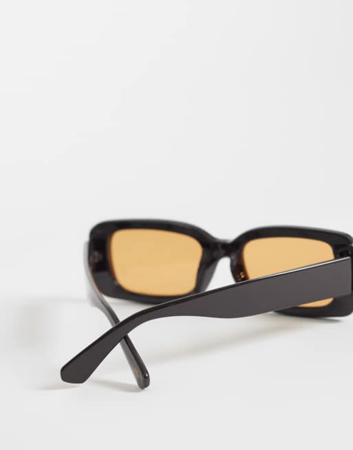 Reclaimed Vintage 90s slim square light tint sunglasses with amber lens in dark brown , 3 of 3
