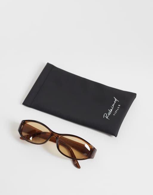 Reclaimed Vintage 90s Sonnenbrille mit weicher eckiger Form in Braun, 2 von 3