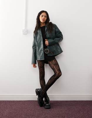 Reclaimed Vintage 90s Washed Leather Look Blazer Coat In Green-multi