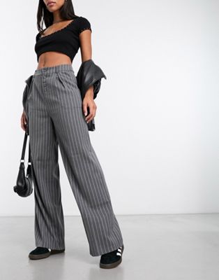 Reclaimed Vintage Inspired pinstripe 90s straight pants in black