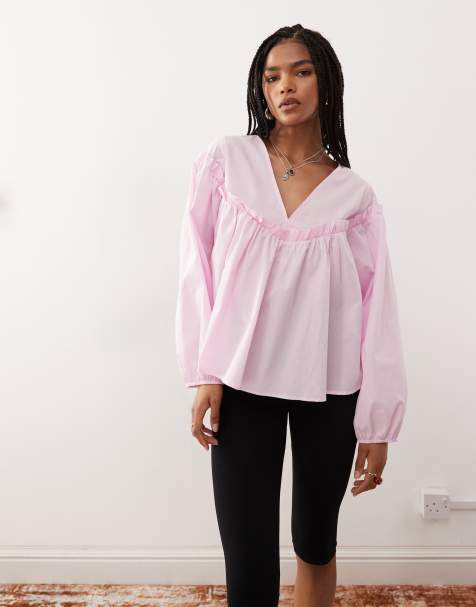 Reclaimed Vintage - Aangerimpelde bandeau-top met ruches aan de zoom in roze - view 1