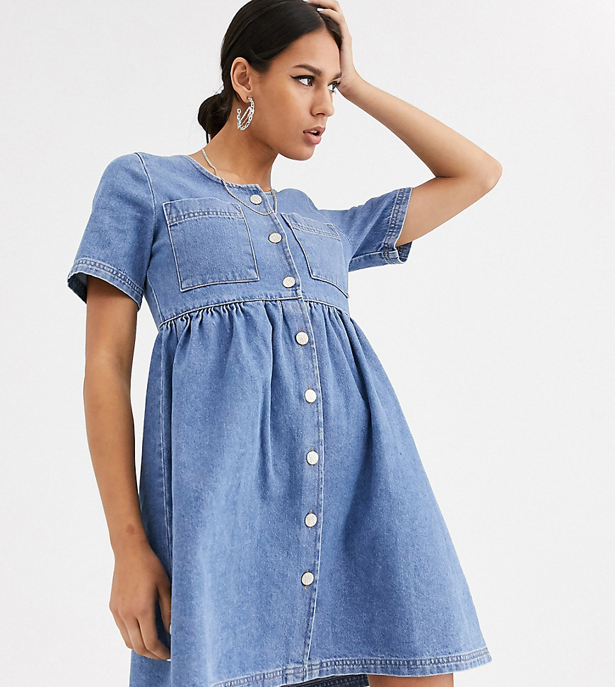 Reclaimed Vintage - Aangerimpelde denim mini-jurk-Blauw