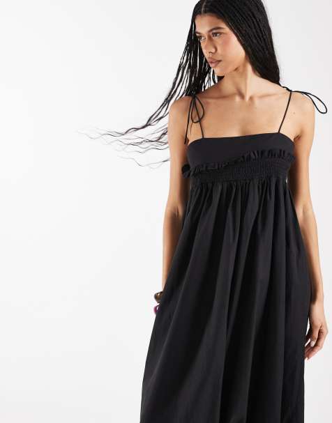 Reclaimed Vintage - Aangerimpelde maxi cami-jurk met bolle zoom in zwart - view 1