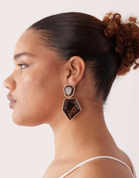 Reclaimed Vintage abstract drop earrings in brown tortoise - view 1