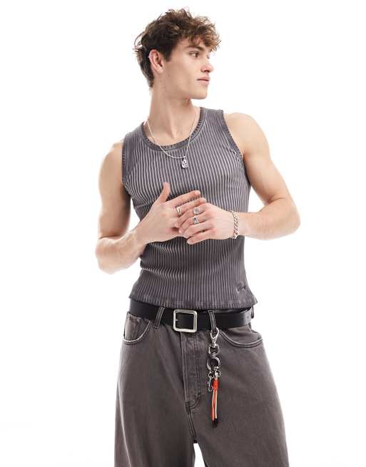 Reclaimed Vintage acid wash singlet in charcoal 