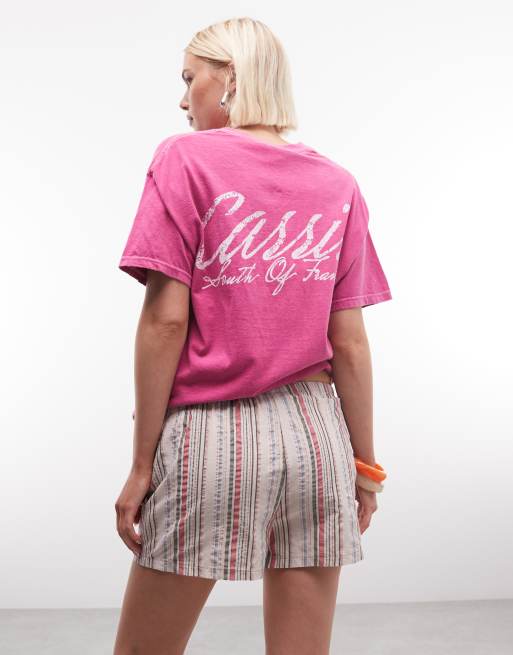 Reclaimed Vintage - Afslappede shorts med pink og grønne striber, 2 af 5