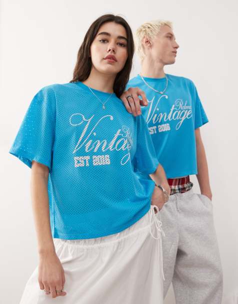 Reclaimed Vintage – Airtex – Błękitna krótka koszulka piłkarska o pudełkowym kroju unisex - view 1