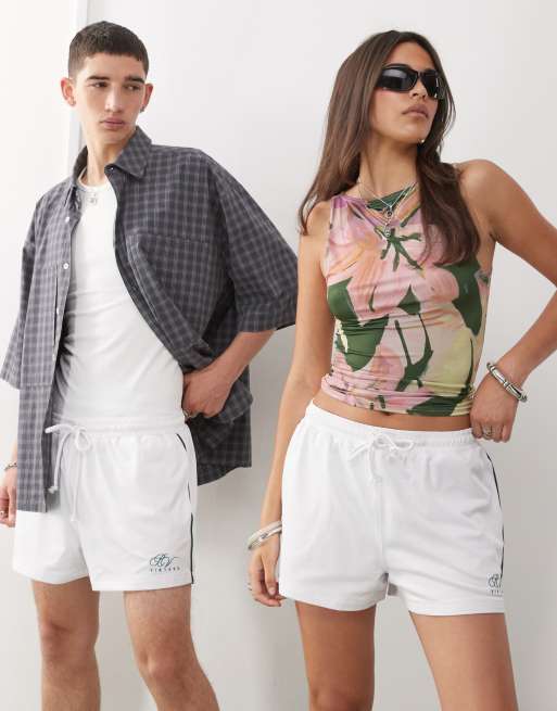  Reclaimed Vintage airtex shorter length festival shorts in white