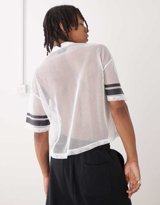 Reclaimed Vintage – Airtex – Vit, boxig och kort t-shirt med tryck, 3 av 4
