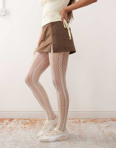 Reclaimed Vintage - Ajourgebreide kanten panty in wit - view 1