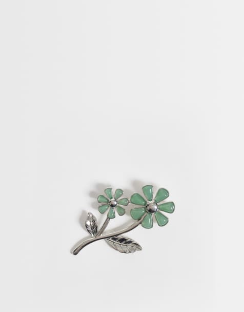 Reclaimed Vintage äkta blombrosch i silver - view 1