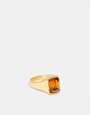 Reclaimed Vintage amber stone gold ring in stainless steel