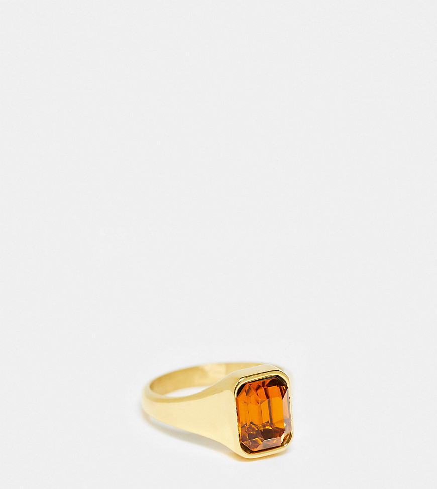 Reclaimed Vintage amber stone gold ring in stainless steel