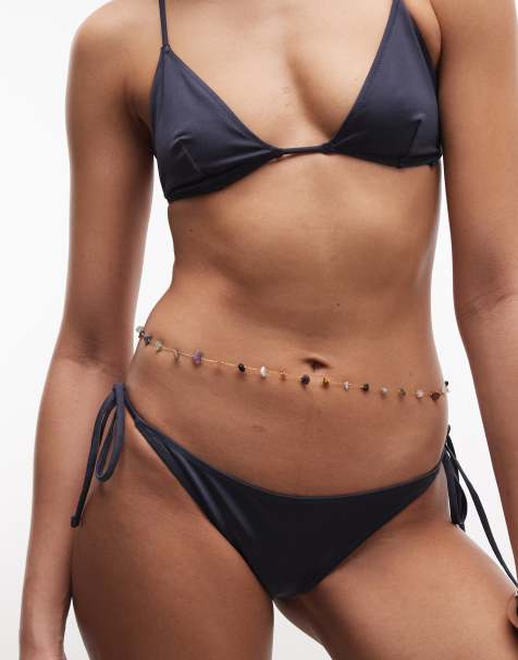 Reclaimed Vintage – Łańcuszek na brzuch ze stali nierdzewnej w kolorze złotym z kamieniami - view 1