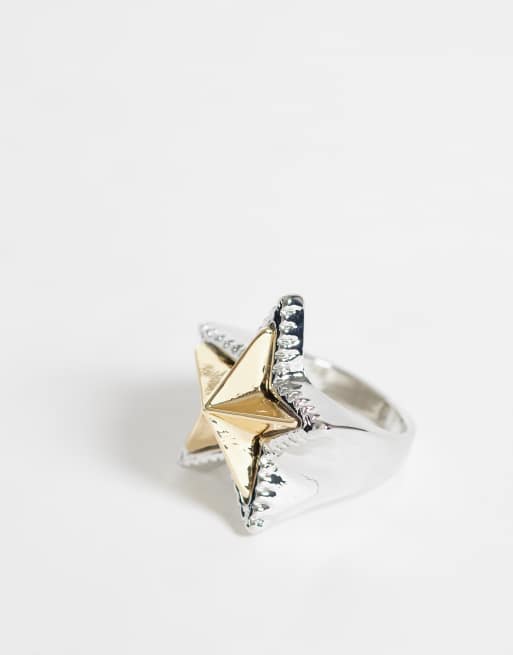 Reclaimed Vintage anello chevalier con stella in metallo placcato misto, 2 di 3