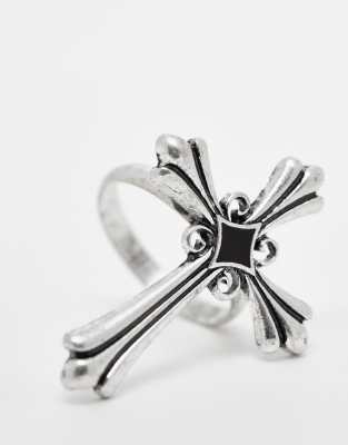 Reclaimed Vintage - Anello color argento brunito con croce