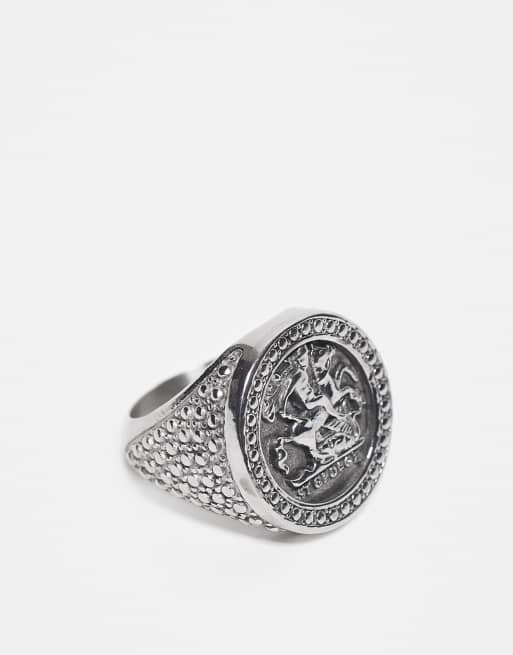 Reclaimed Vintage - Anello con sigillo unisex in acciaio inossidabile waterproof argentato