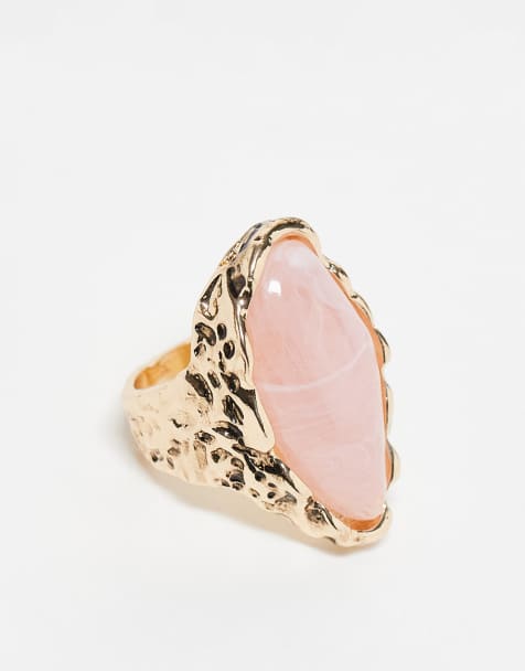 Reclaimed Vintage - Anello dorato con quarzo rosa sintetico - view 1