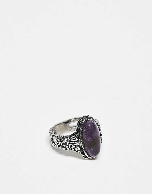 Reclaimed Vintage - Anello in acciaio inossidabile con pietra semipreziosa - Edizione limitata
