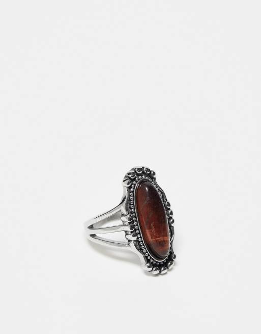 Reclaimed Vintage - Anello in acciaio inossidabile con pietra
